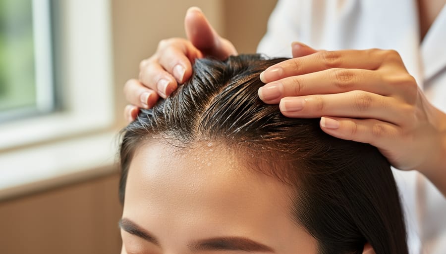 Macro close-up of scalp and hair roots showing clean, healthy texture near the hairline